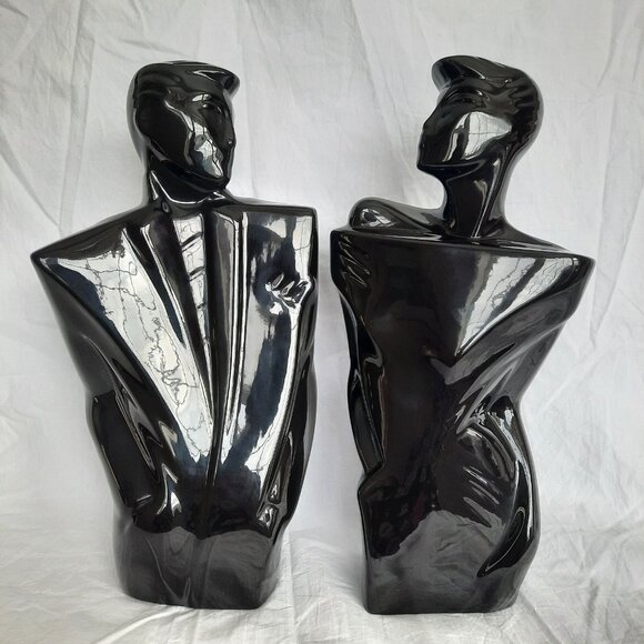 Vintage 80s Lindsey B Balkweill Style Ceramic Man Woman Memphis Style Figurines - Picture 1 of 12